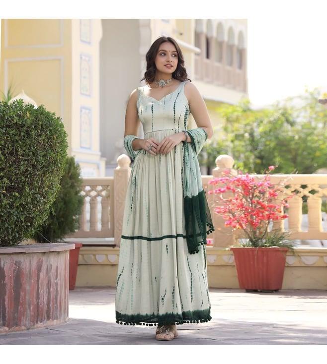 lirose green regal tye and dye a-line kurta with chiffon dupatta