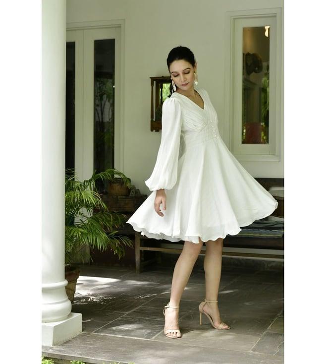 lirose white single line moss lurex dress