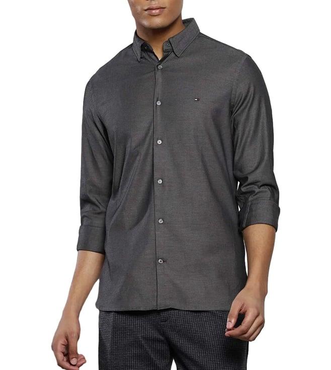 tommy hilfiger black self slim fit shirt