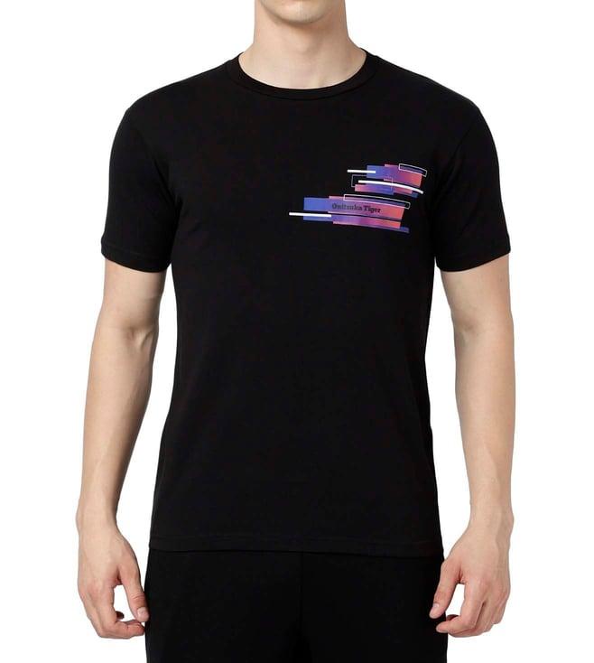 onitsuka tiger black & pink printed regular fit t-shirt