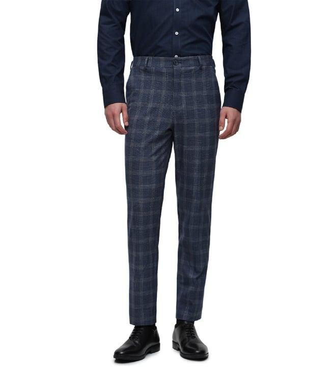 selected homme light blue checked slim fit flat front trousers