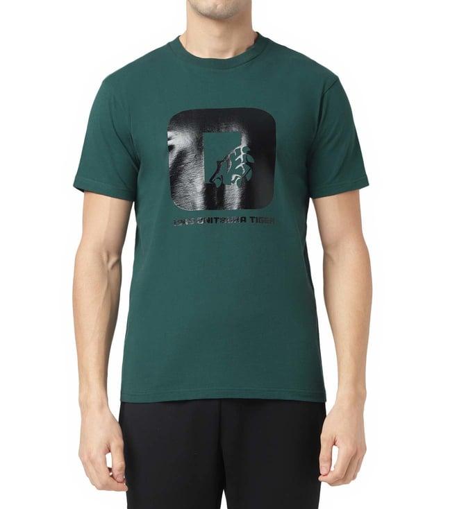 onitsuka tiger dark green printed regular fit t-shirt