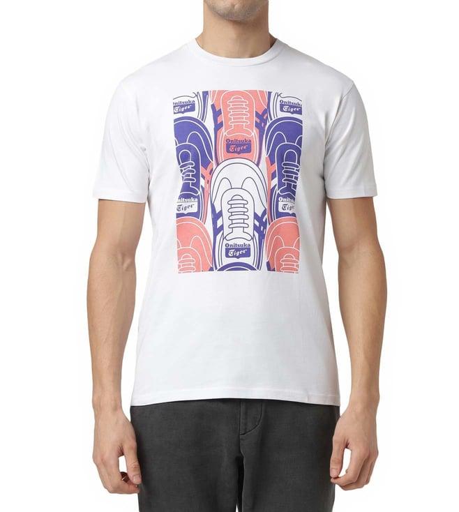 onitsuka tiger white printed regular fit t-shirt