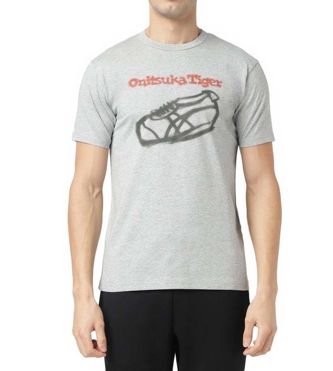 onitsuka tiger heather grey logo regular fit t-shirt