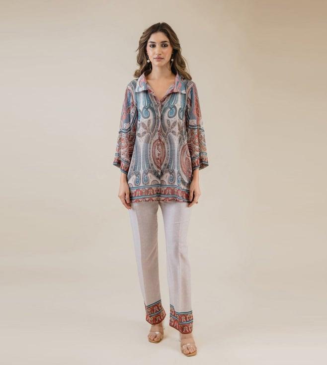 inching india multicolor seher paisley printed top with pant co-ord set