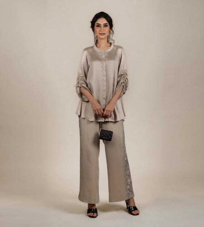 inching india beige andaz embroidered top with pant co-ord set