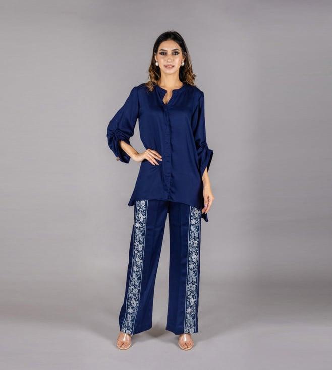 inching india navy blue andaz top with pant co-ord set