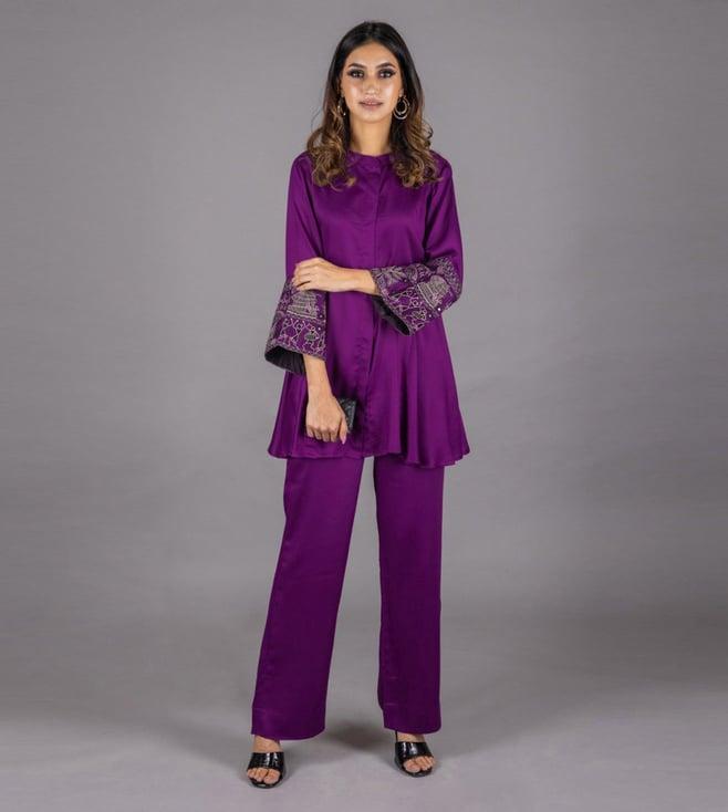 inching india wine umang embroidered tunic with pant co-ord set