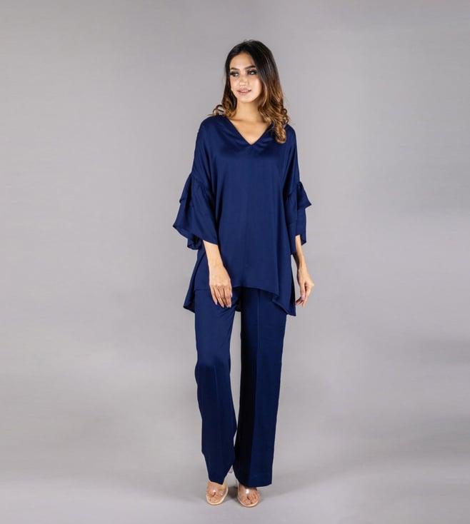 inching india navy blue umang flowy top with pant co-ord set