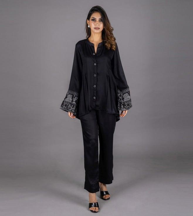 inching india black umang embroidered top with pant co-ord set