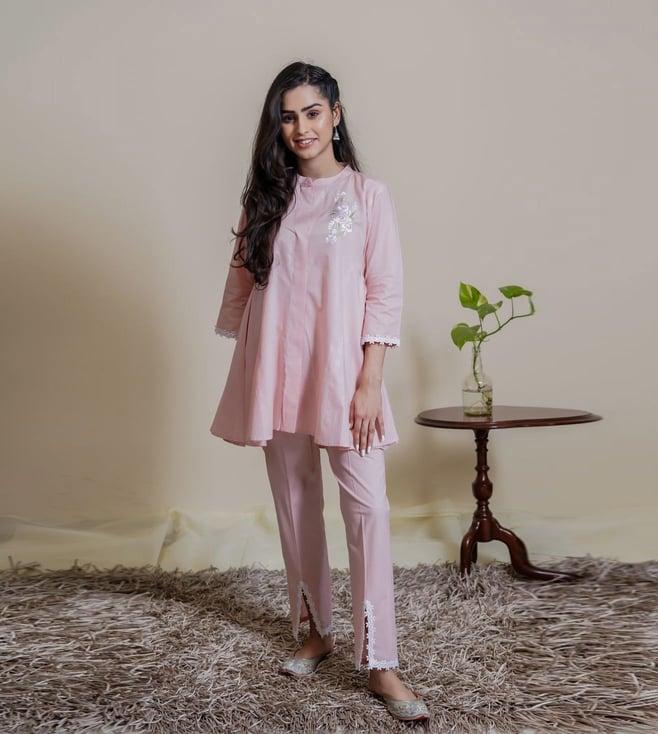 inching india pink leher top with pant co-ord set