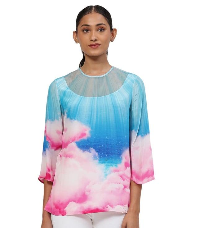 satya paul medium blue ethereal skies top