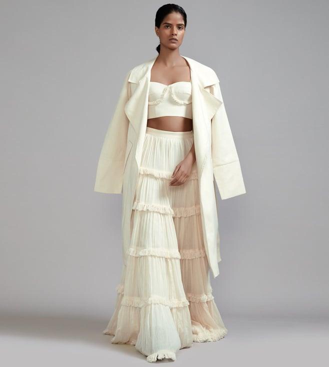 mati off-white fringed tiered lehenga jacket set - (3 pcs)