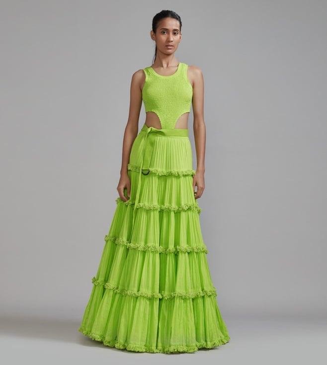 mati neon green bodysuit-lehenga set - (2 pcs)