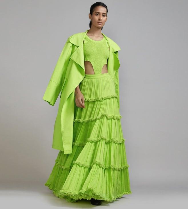 mati neon green bodysuit-lehenga-jacket set - (3 pcs)