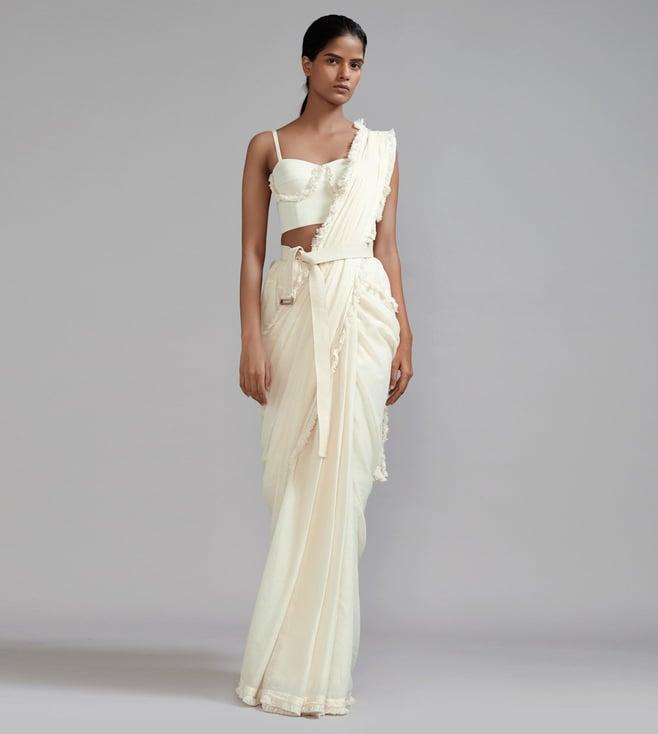 mati off-white fringed saree