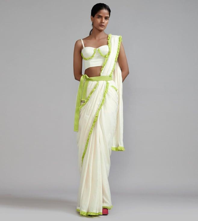 mati neon green saree & fringed corset set - (2 pcs)