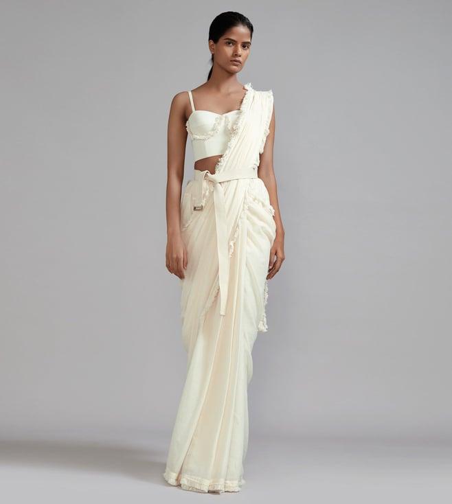 mati off-white saree & fringed corset set - (2 pcs)