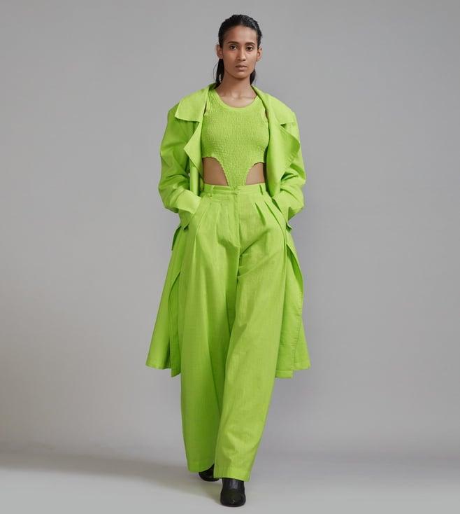 mati neon green trench jacket set - (3 pcs)