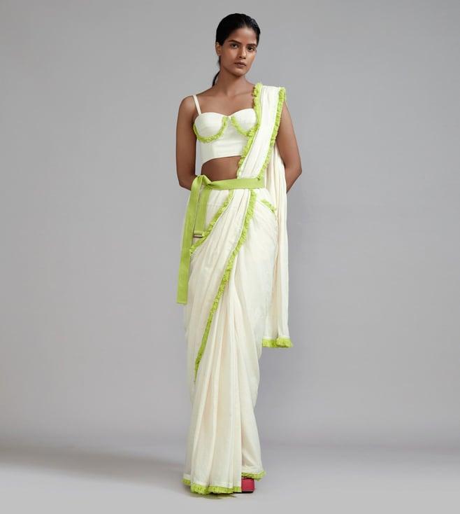 mati off-white with neon green fringed corset