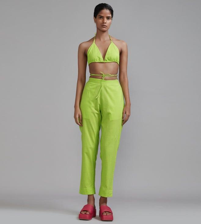 mati neon green overlap bralette & se pants set - (2 pcs)