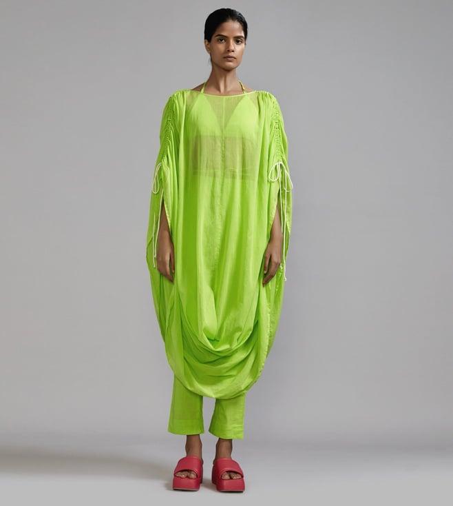 mati neon green gathered cowl tunic