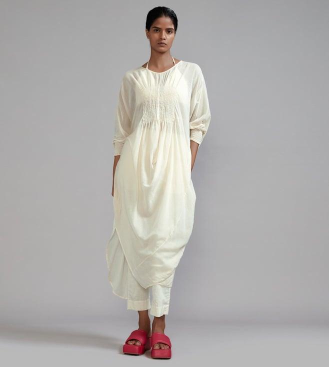 mati off-white smocked cowl tunic set - (3 pcs)