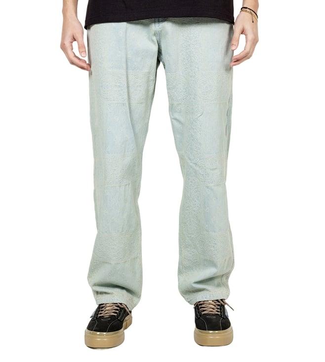 pleasures x capsul relaxed blue merit printed mid rise jeans