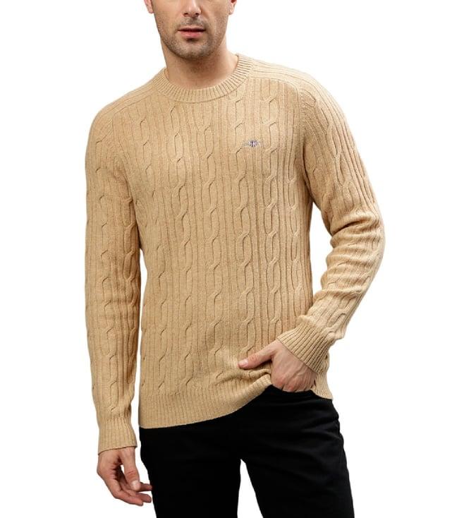 gant khaki melange fashion regular fit sweaters