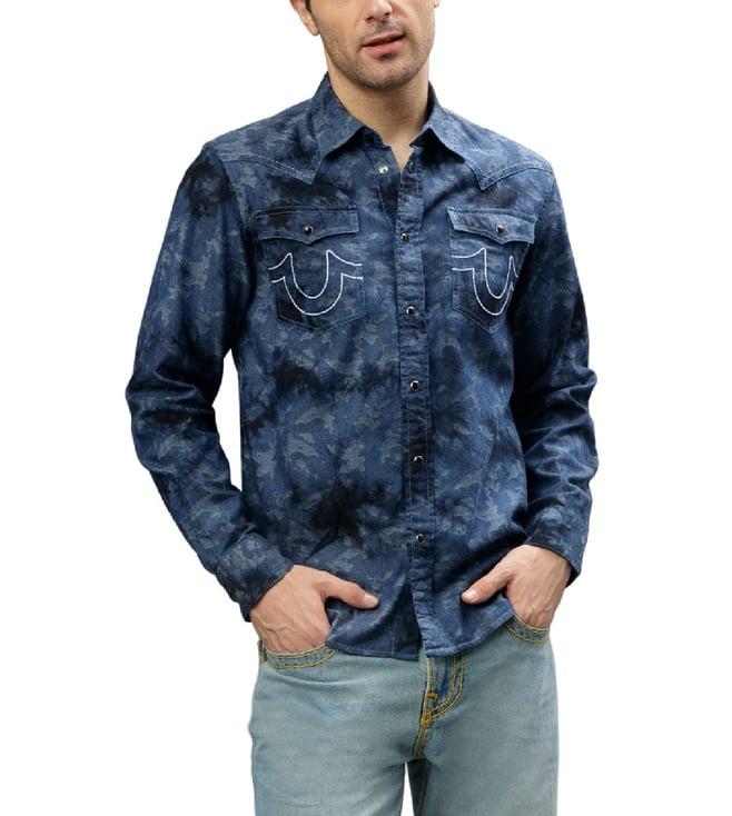 true religion blue fashion printed regular fit shirts