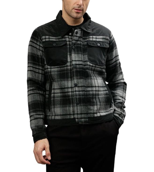 iconic black checked regular fit casual jacket