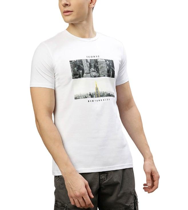 iconic white printed regular fit t-shirt