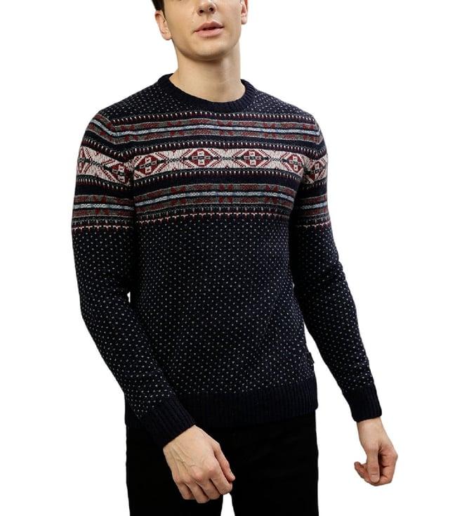 lindbergh blue fashion printed regular fit sweaters