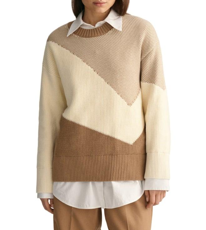 gant khaki fashion color block regular fit sweater