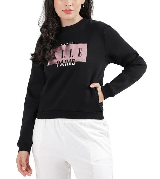 elle black fashion printed regular fit sweatshirt