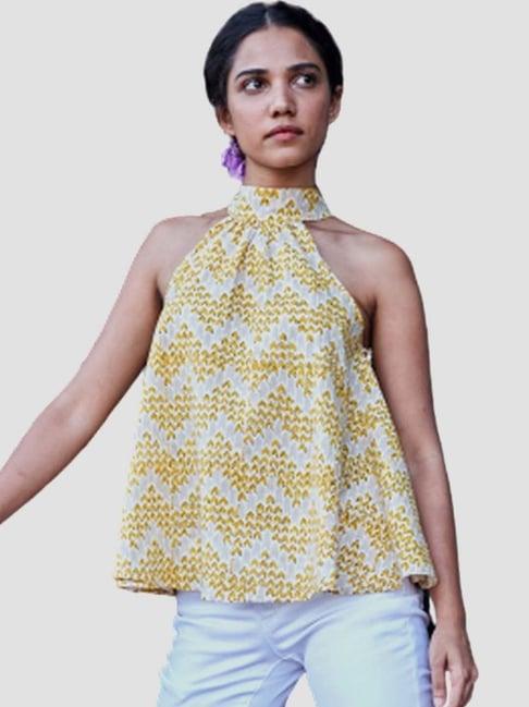 okhai buttercup yellow pure cotton chevron pattern top