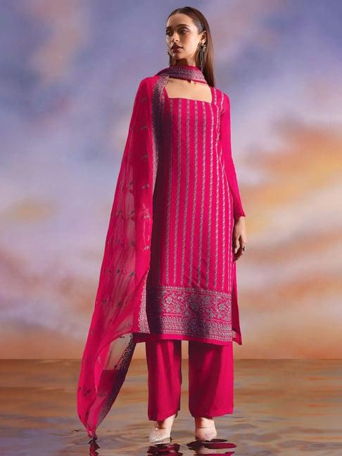 soch pink embroidered unstitched dress material