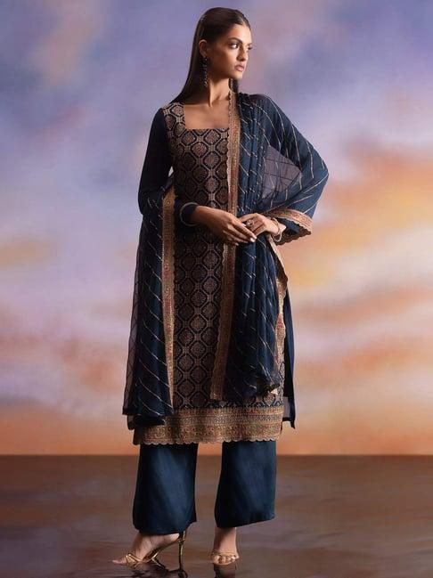 soch navy embroidered unstitched dress material