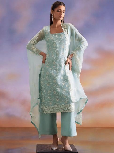 soch blue embroidered unstitched dress material