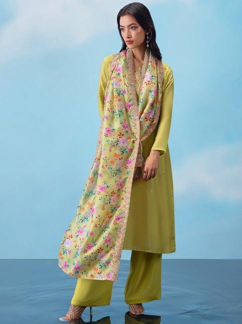 soch green embroidered unstitched dress material