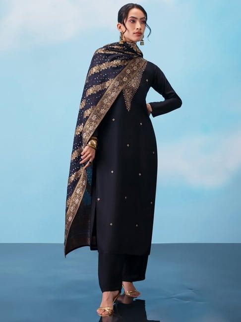 soch black embroidered unstitched dress material