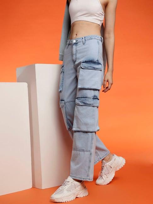 belliskey light blue denim regular fit low rise cargo jeans