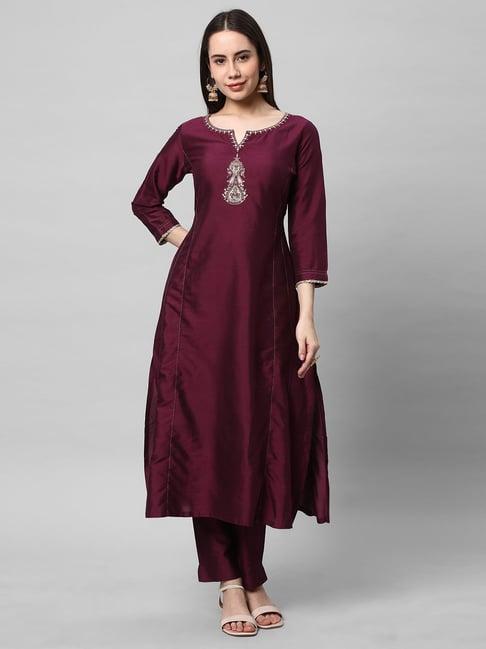 kami kubi purple embellished a line kurta