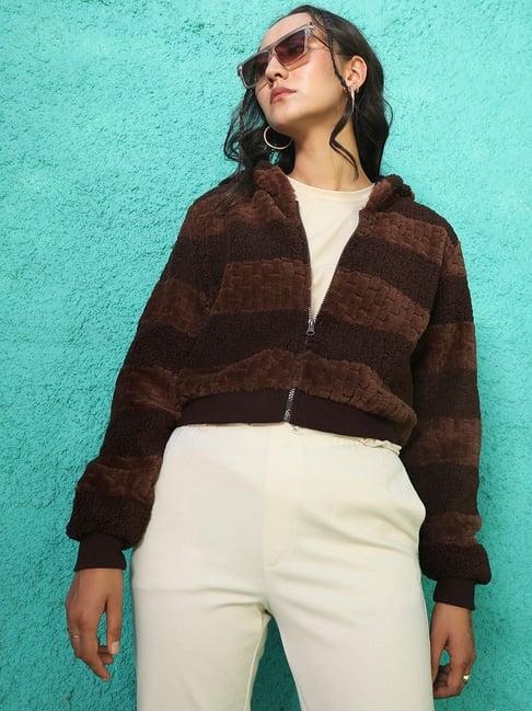 campus sutra brown striped jacket