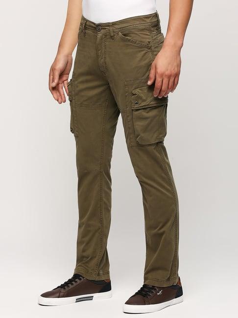 pepe jeans olive green cotton straight fit cargos