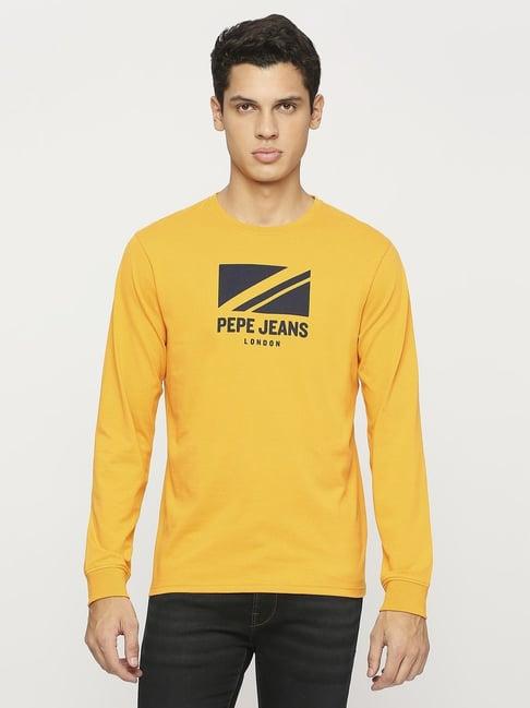 pepe jeans rugby yellow slim fit printed t-shirt