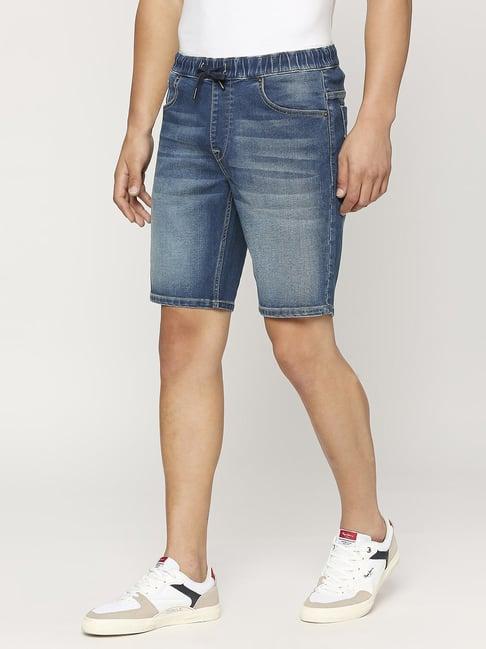 pepe jeans mid indigo blue regular fit denim shorts