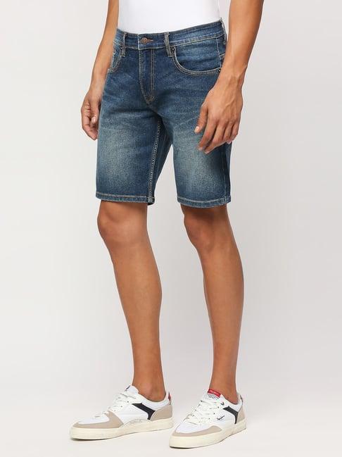 pepe jeans mid indigo blue regular fit denim shorts