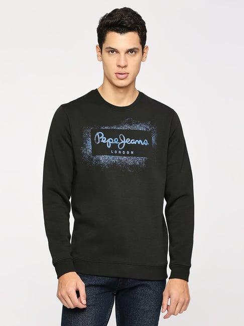 pepe jeans black regular fit printed sweatshirt