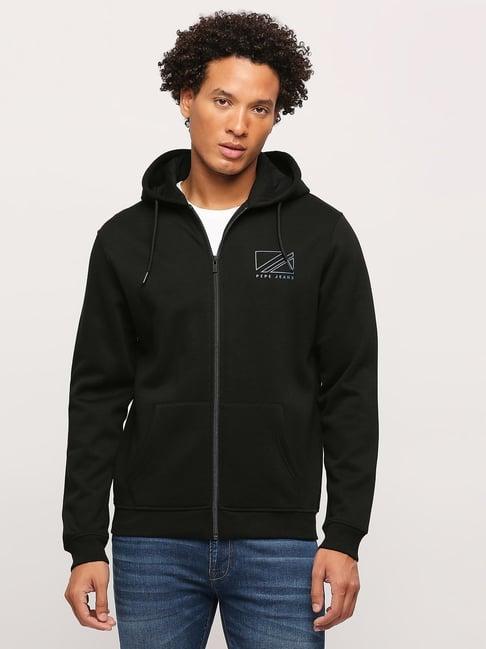 pepe jeans black regular fit hooded sweatshirt